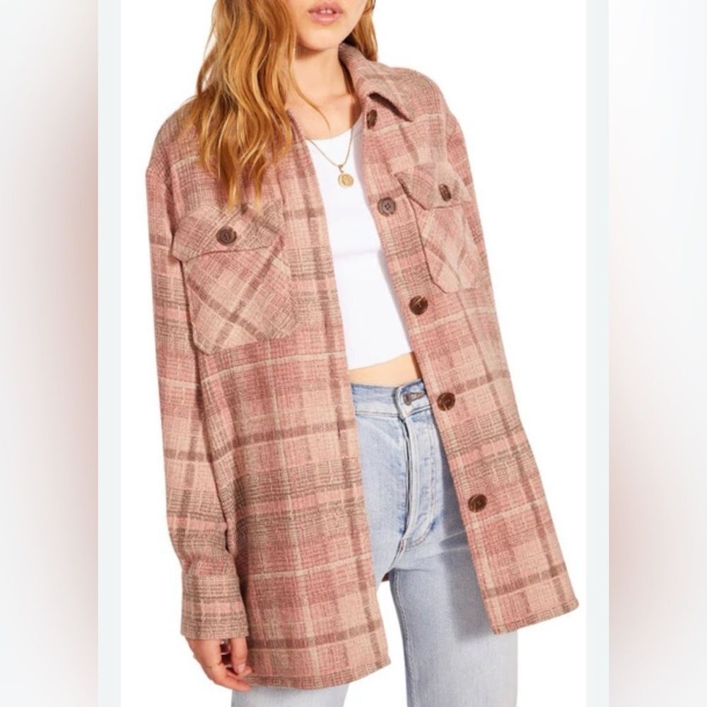 BB DAKOTA NWT Small Plaid Bouclé Shirt Jacket In Pink Check